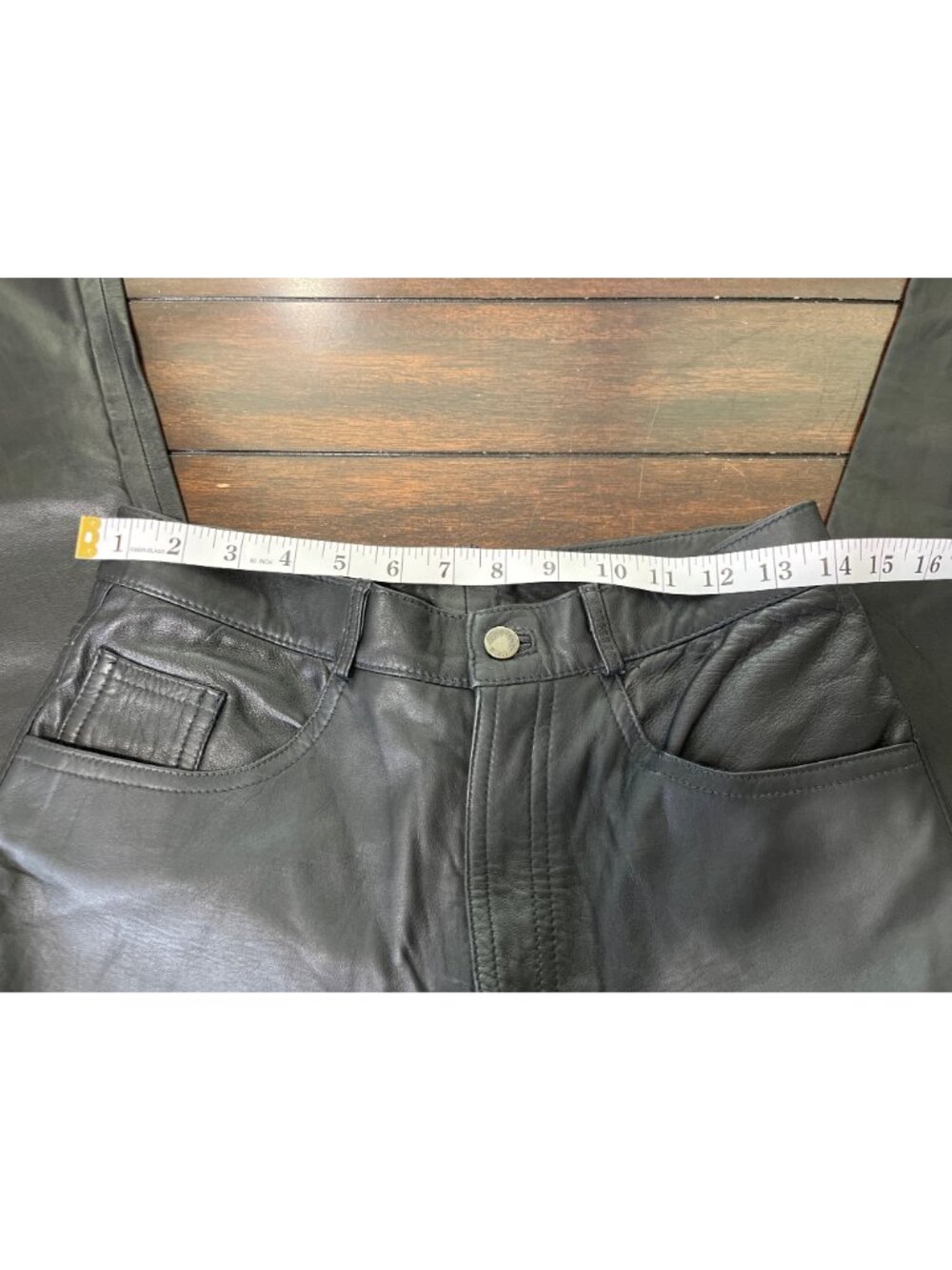 Vera Pelle Womens Italian Size 44 / US 8 Black Leather Pants Straight-Leg - Picture 7 of 8